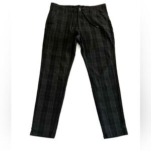 Projek Raw Pants Mens 36x30 Black Gray Plaid Slim Fit Trousers Drawstring